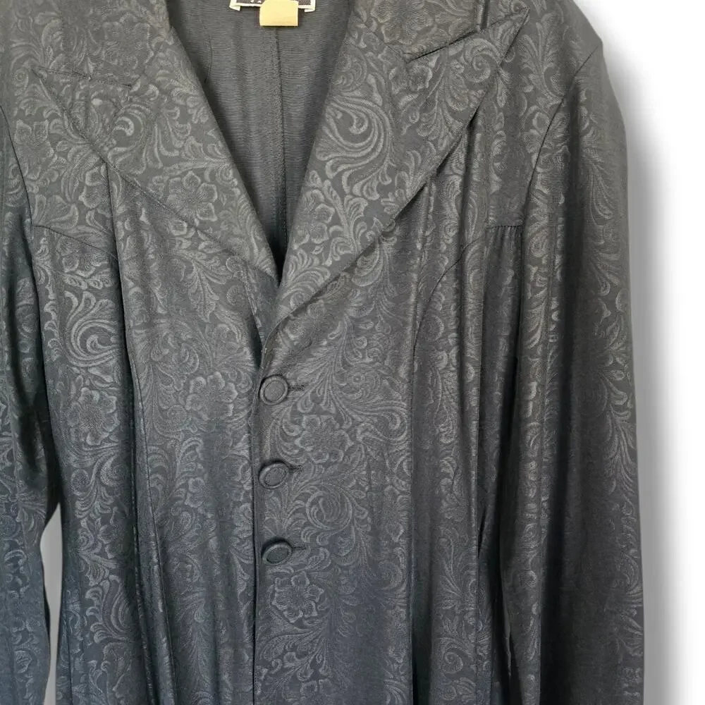 CONTEMPO CASUALS Vintage Black Damask Floral Jacquard Longline Blazer Small - Picture 3 of 7